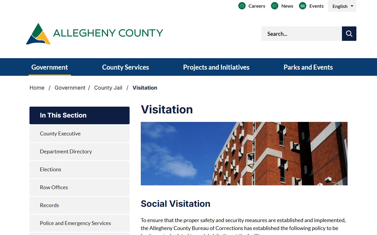 Allegheny County Jail visitation record page