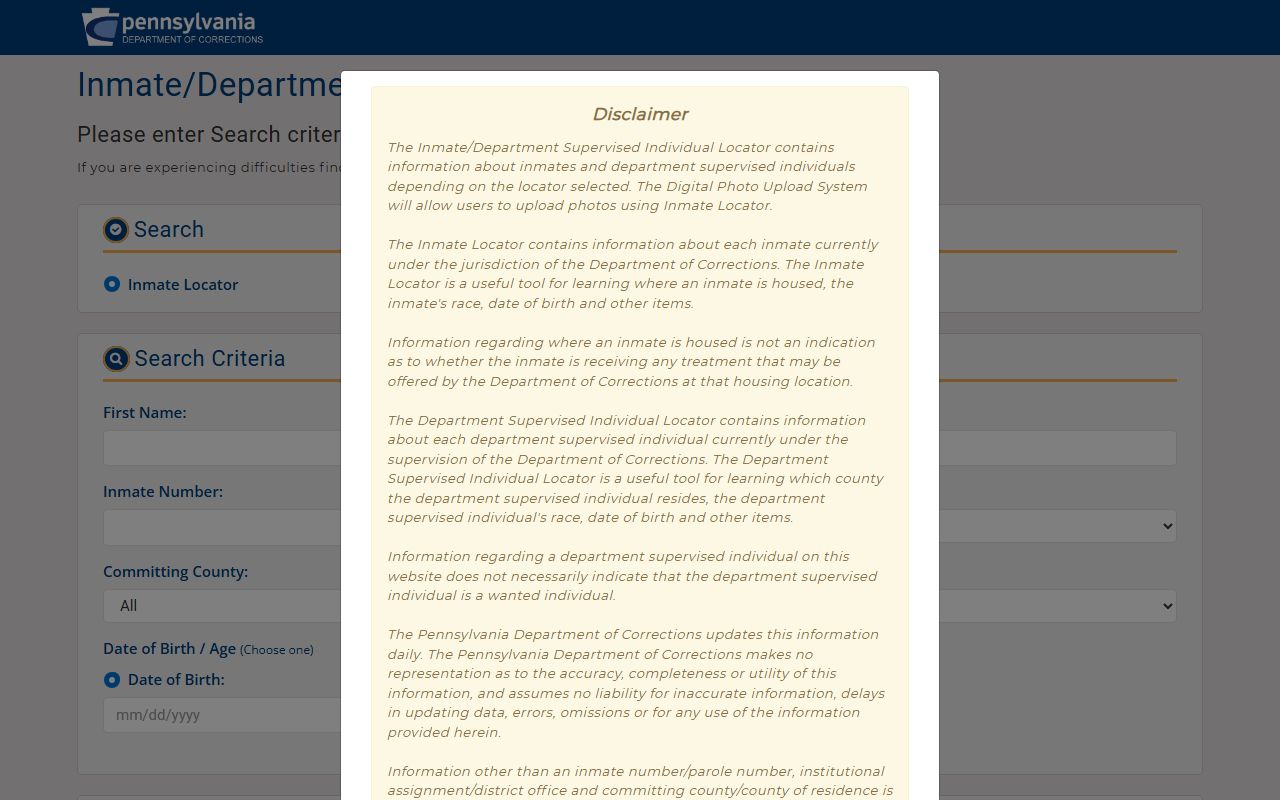 Pennsylvania DOC locator for Allegheny County inmate records after state sentencing