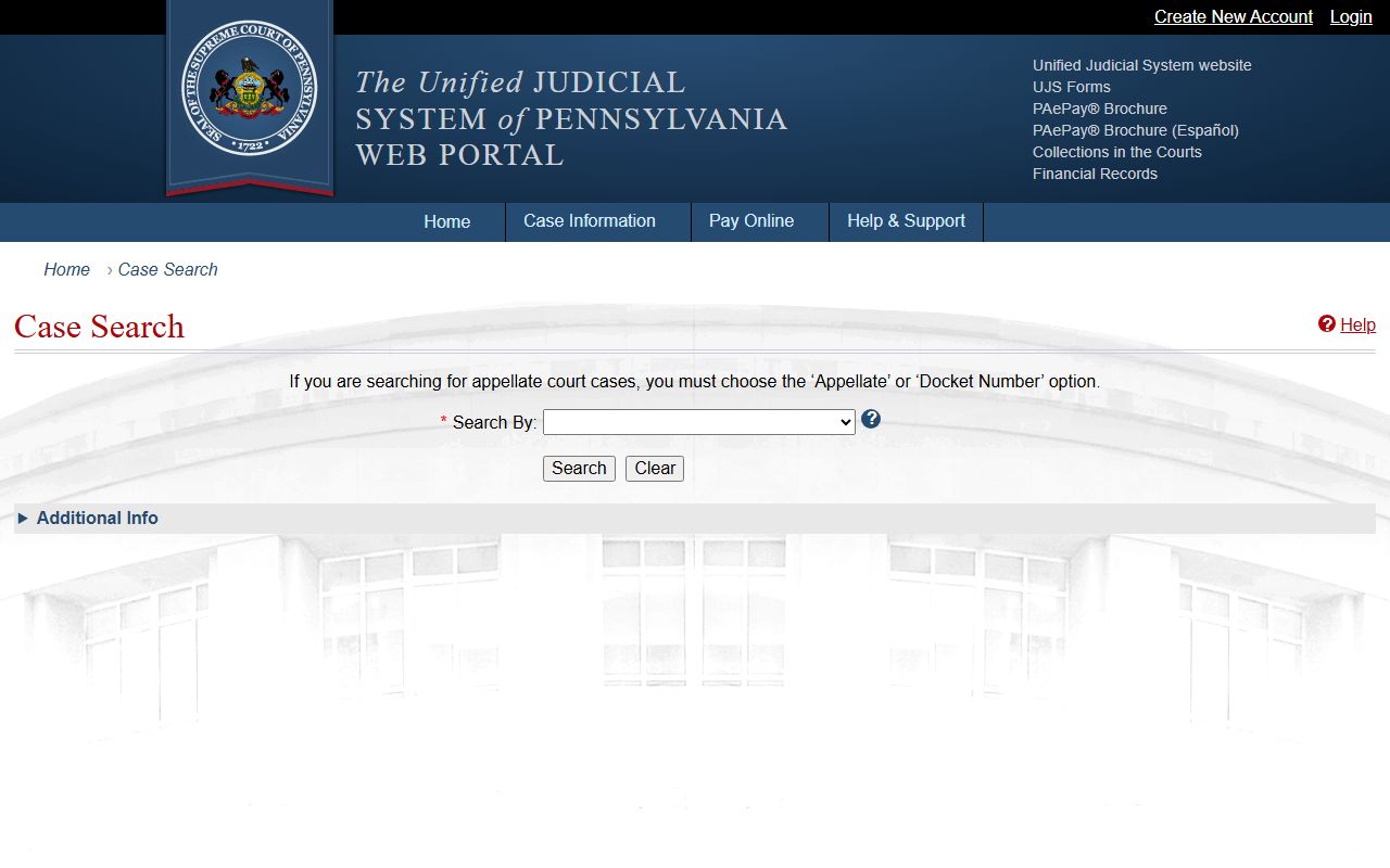 Allegheny County court records after arrest UJS case search portal